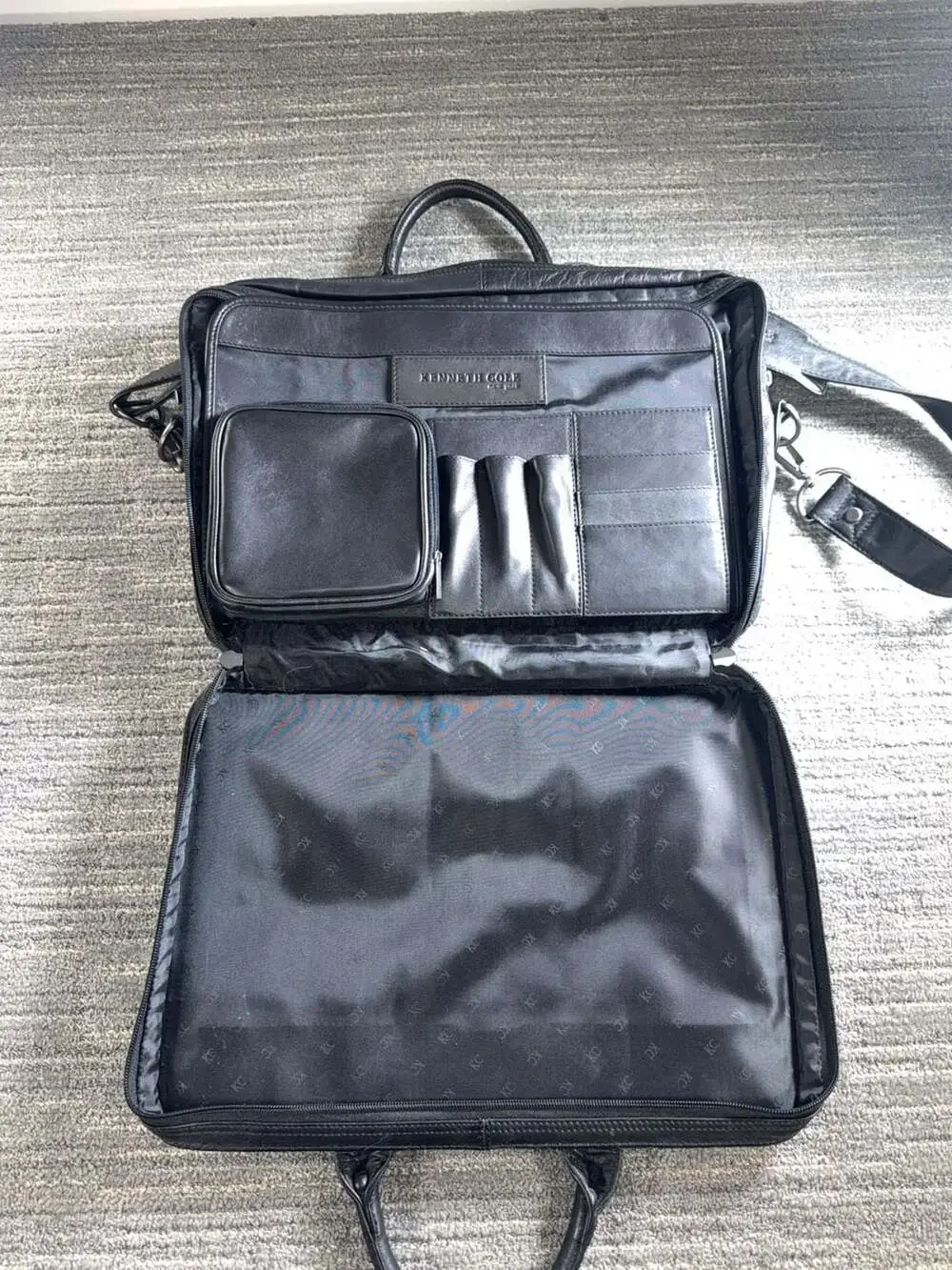Kenneth Cole New York Black Leather Multi-Compartment Laptop Briefcase